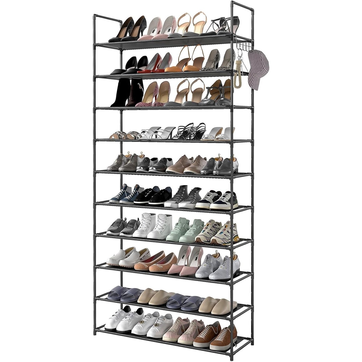Shoe Rack with Metal, 40 Pairs, Tier Pairs Hooks 73x28x175cm Large Tall