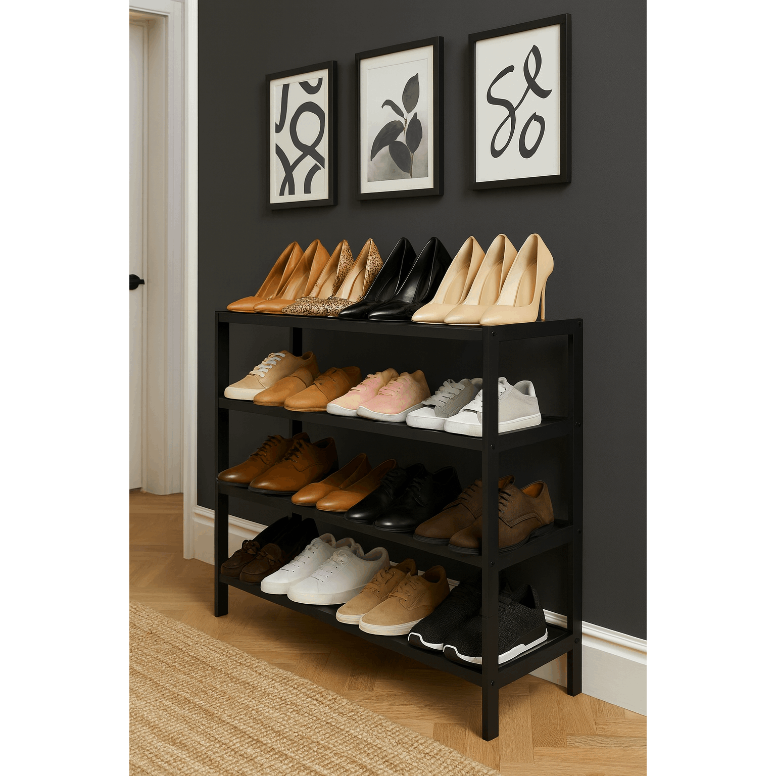 Shoe Rack with Metal, Tier Bamboo Slim Hallway Storage Organiser - product gallery image 15