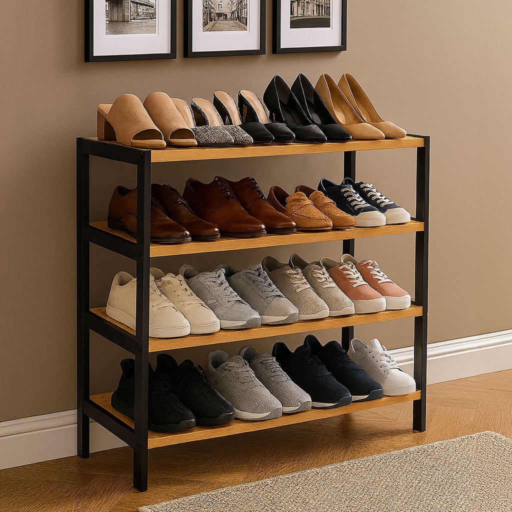Shoe Rack with Metal, Tier Bamboo Slim Hallway Storage Organiser - product gallery image 3