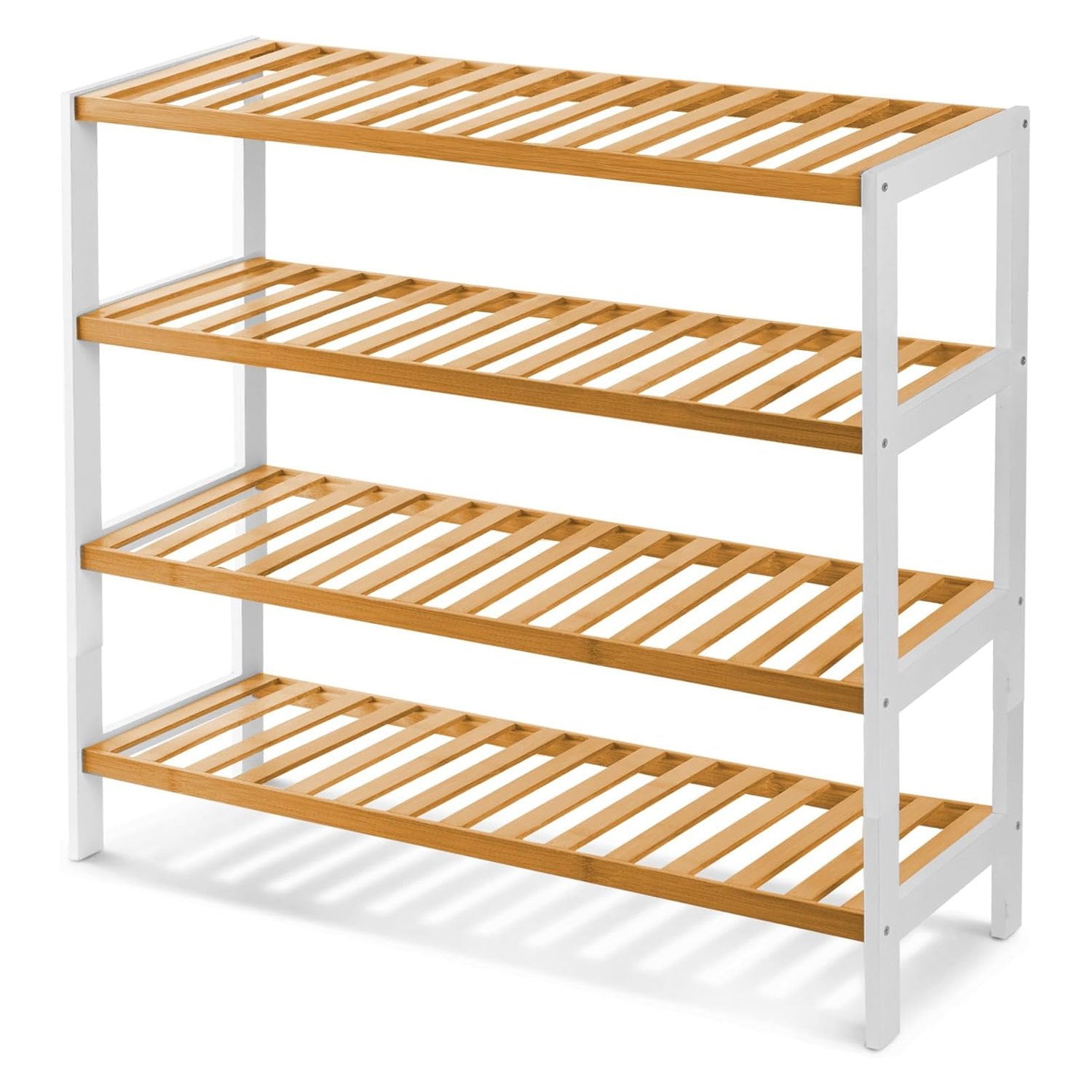 Shoe Rack with Metal, Tier Bamboo Slim Hallway Storage Organiser - White/Wood option