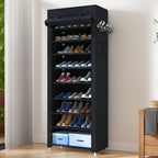 Shoe Rack with Space-Saving, 50 Pairs, 10-Tier Dustproof Cover Large Capacity Storage - Black option