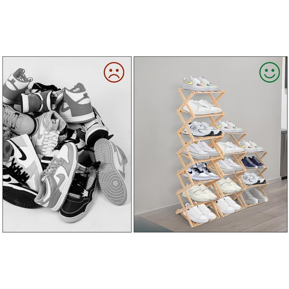 Shoe Rack with Space-Saving, Foldable, Wood, Foldable Bamboo or Tier Narrow Retractable - product gallery image 12