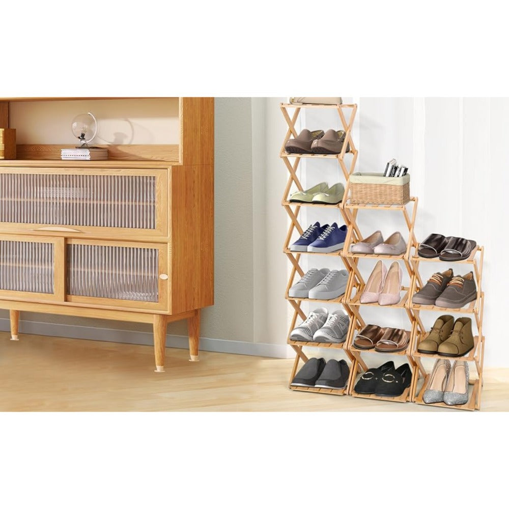 Shoe Rack with Space-Saving, Foldable, Wood, Foldable Bamboo or Tier Narrow Retractable - product gallery image 14