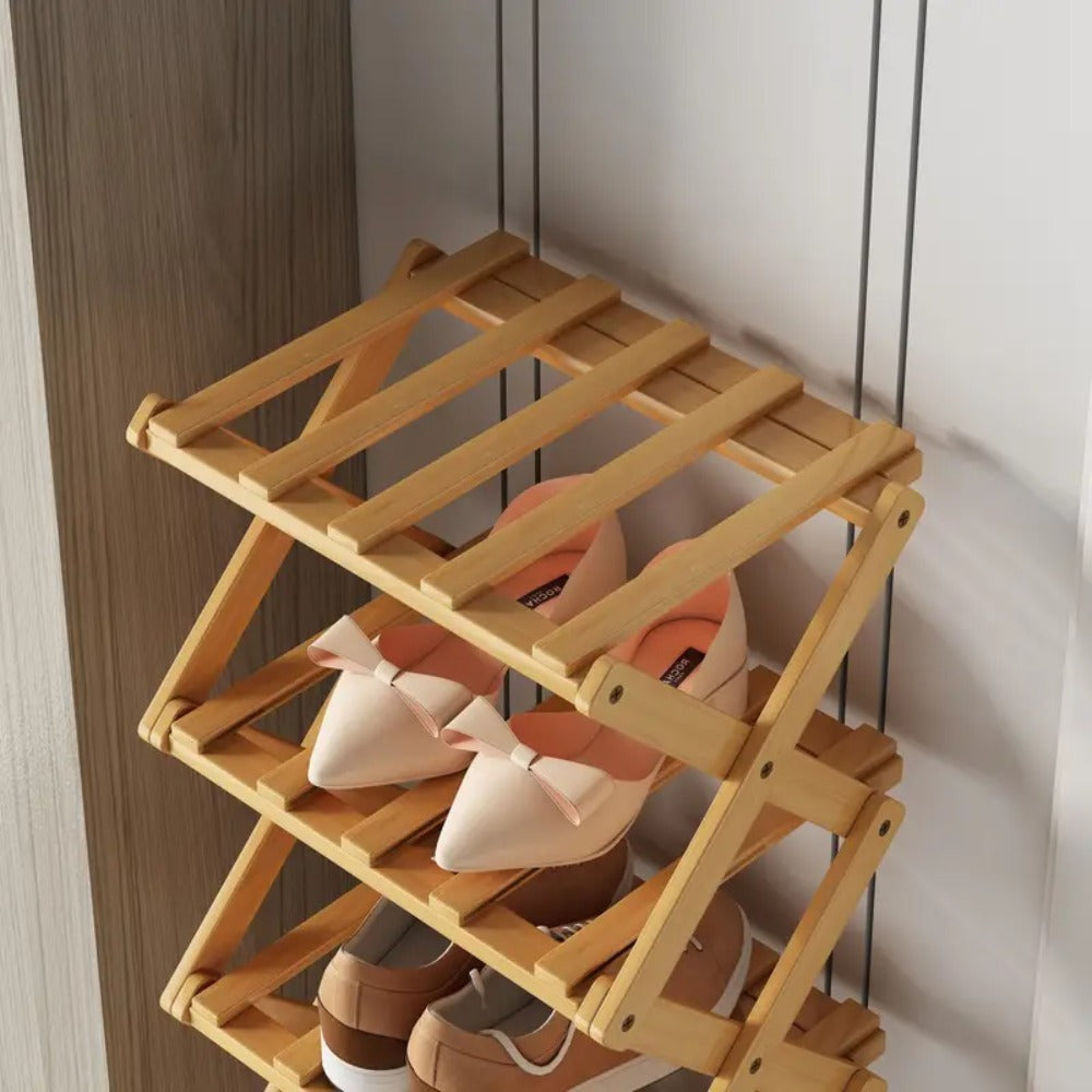 Shoe Rack with Space-Saving, Foldable, Wood, Foldable Bamboo or Tier Narrow Retractable - product gallery image 7