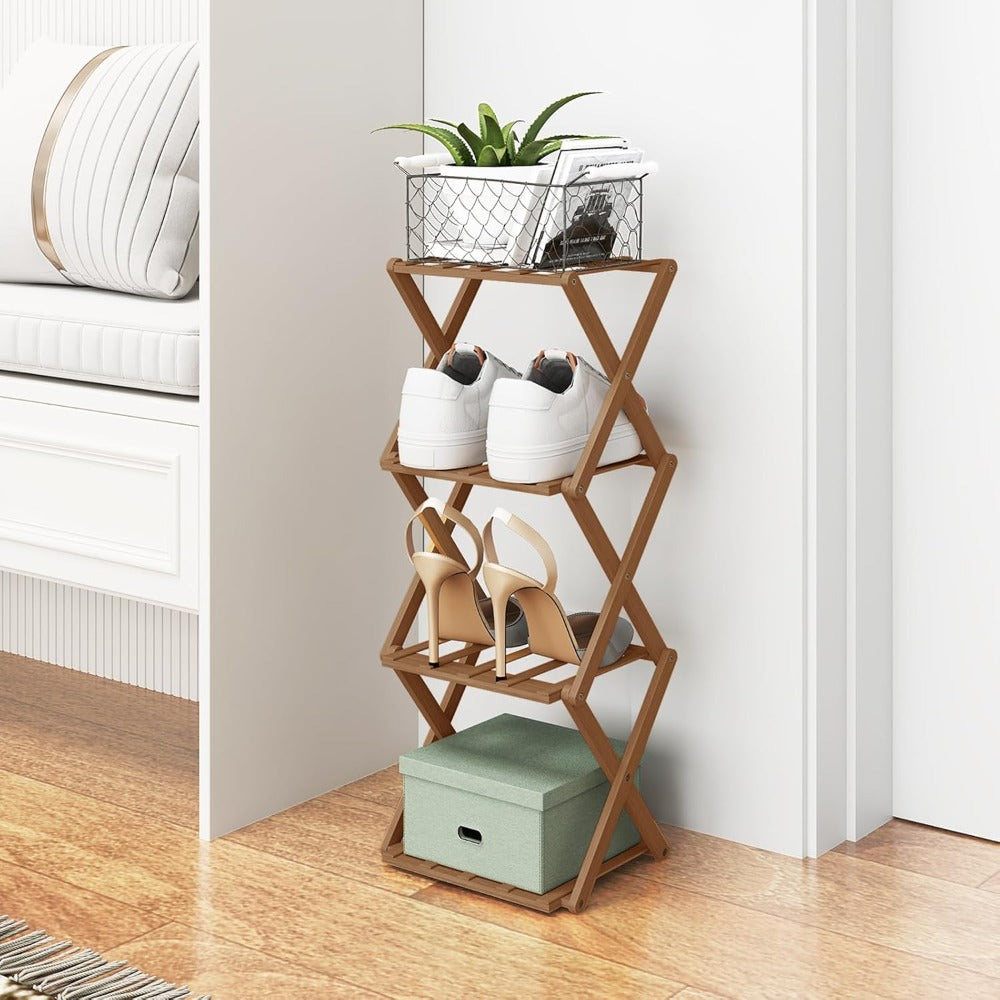 Shoe Rack with Space-Saving, Foldable, Wood, Foldable Bamboo or Tier Narrow Retractable