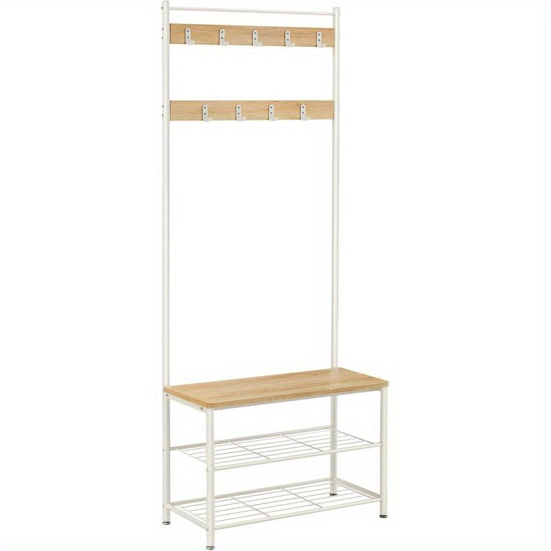 Shoe Rack with Space-Saving, Freestanding, Metal, 70L x 177H cm - Colour Oak + Cream, 70L x 177H cm option