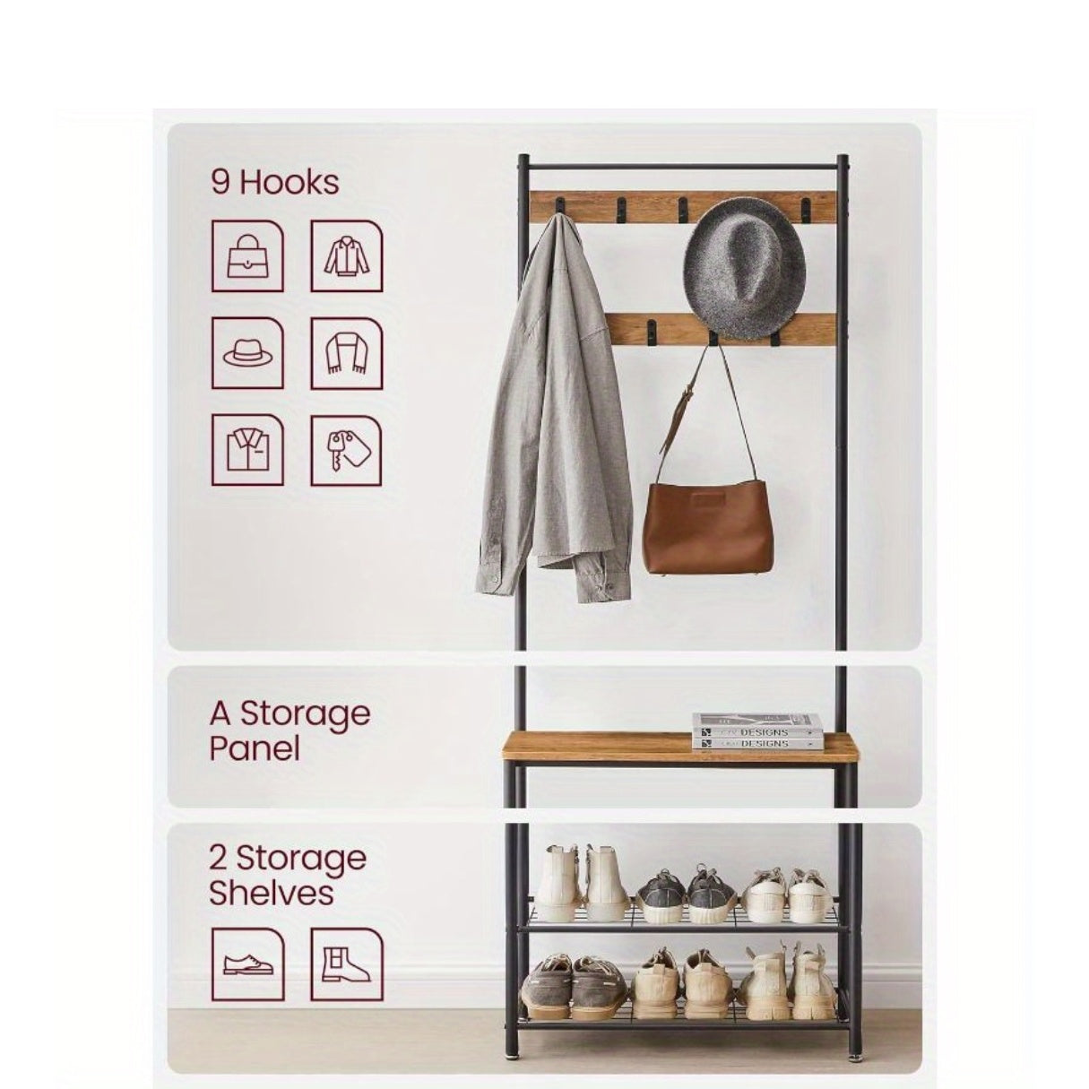 Shoe Rack with Space-Saving, Freestanding, Metal, 70L x 177H cm - product gallery image 8
