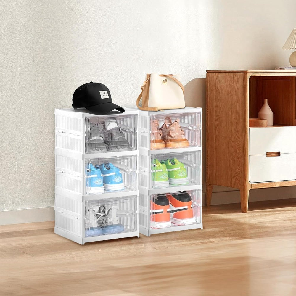 Shoe Storage Box with Foldable, Plastic, 6 Containers