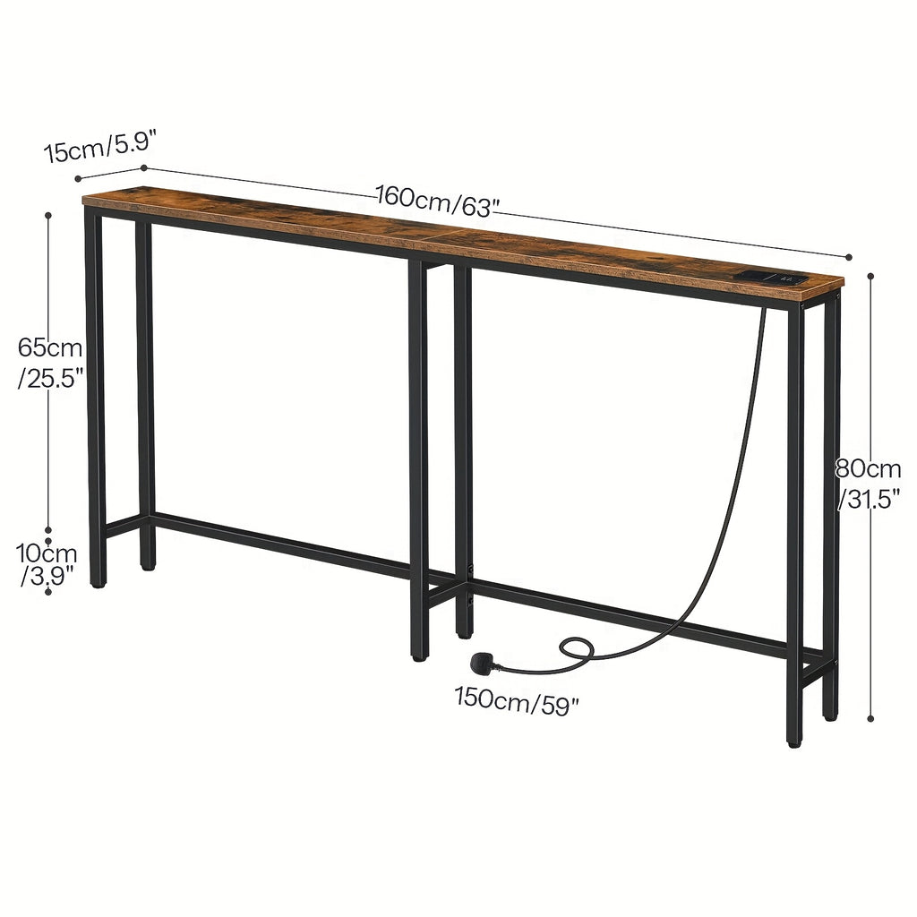 Side Table with 160cm, Console Power Outlet USB Ports Industrial - product gallery image 4