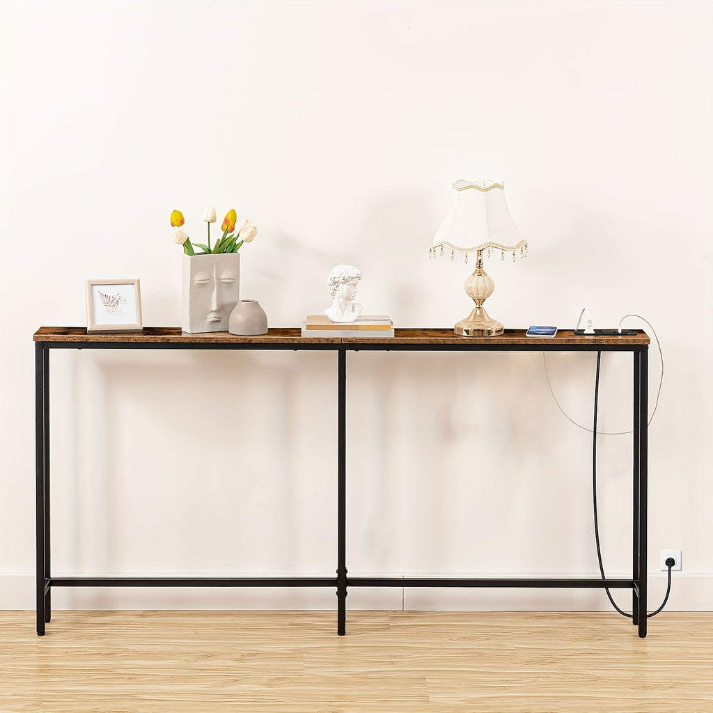 Side Table with 160cm, Console Power Outlet USB Ports Industrial