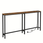 Side Table with 160cm, Console Power Outlet USB Ports Industrial - Rustic Brown option