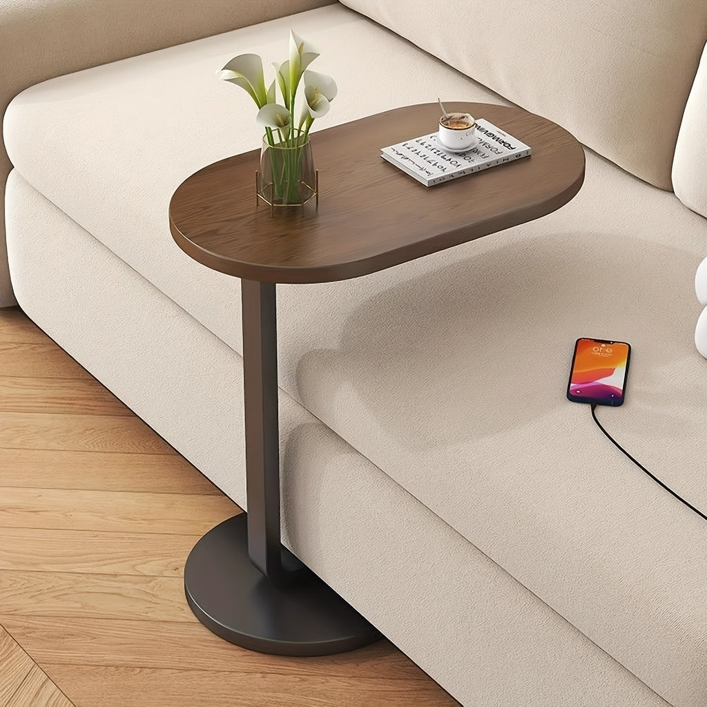 Side Table with 60cm, Metal, C-Shaped Wood Top Metal Frame Slide-Under - product gallery image 2