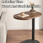 Side Table with 60cm, Metal, C-Shaped Wood Top Metal Frame Slide-Under - product gallery image 3