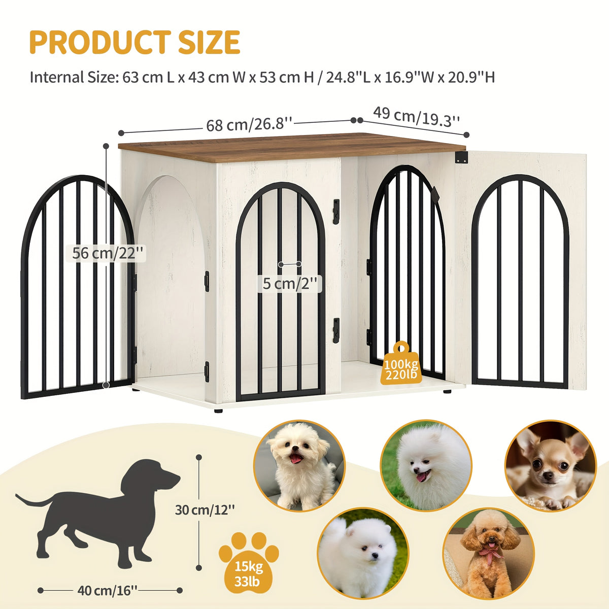 Side Table with 68cm, Wood, Dog Crate Furniture, Wooden Dog Crate - product gallery image 2