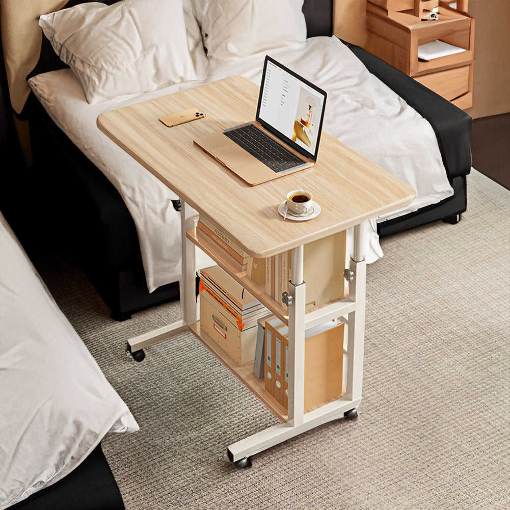 Side Table with Adjustable Height, Wheels, Lockable, Metal - Natural option