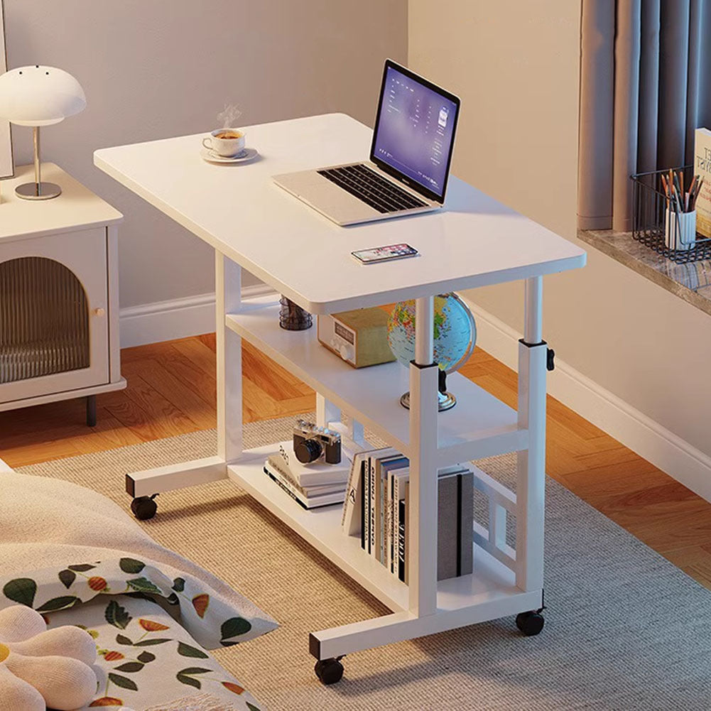 Side Table with Adjustable Height, Wheels, Lockable, Metal - White option