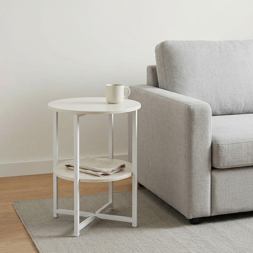 Side Table with Easy Assembly, 40cm, Metal, Tier Round Coffee Storage Shelf Metal - product gallery image 6
