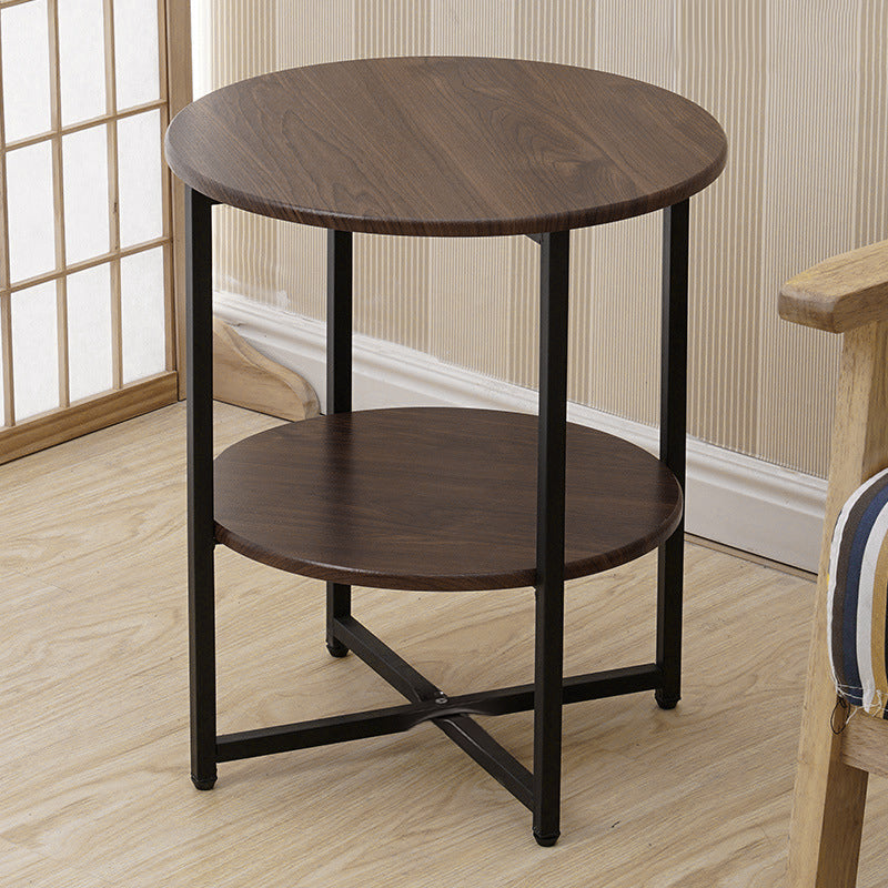 Side Table with Easy Assembly, 40cm, Metal, Tier Round Coffee Storage Shelf Metal - Walnut option