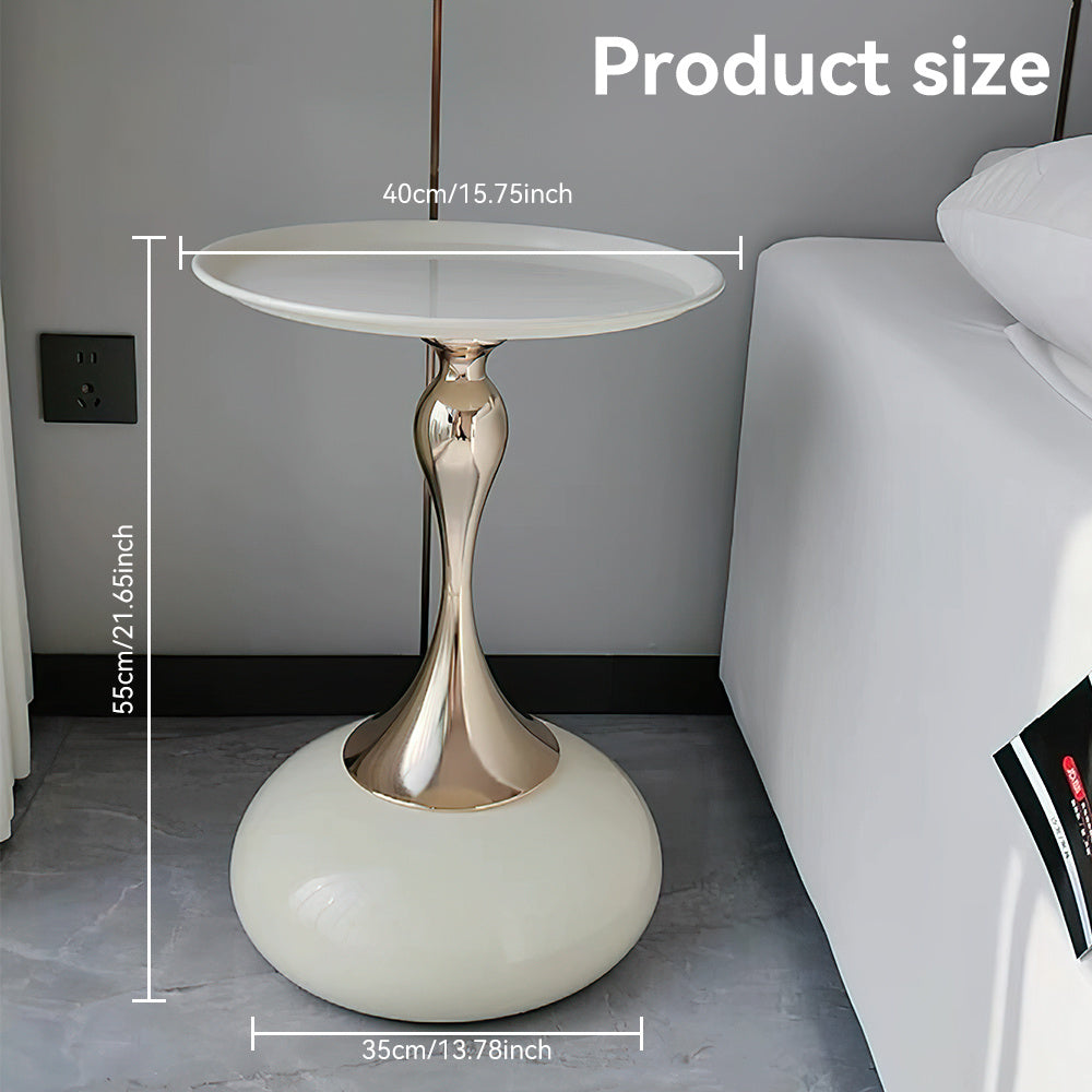 Side Table with Easy Assembly, Small Round Coffee White Gold Pedestal - product gallery image 2