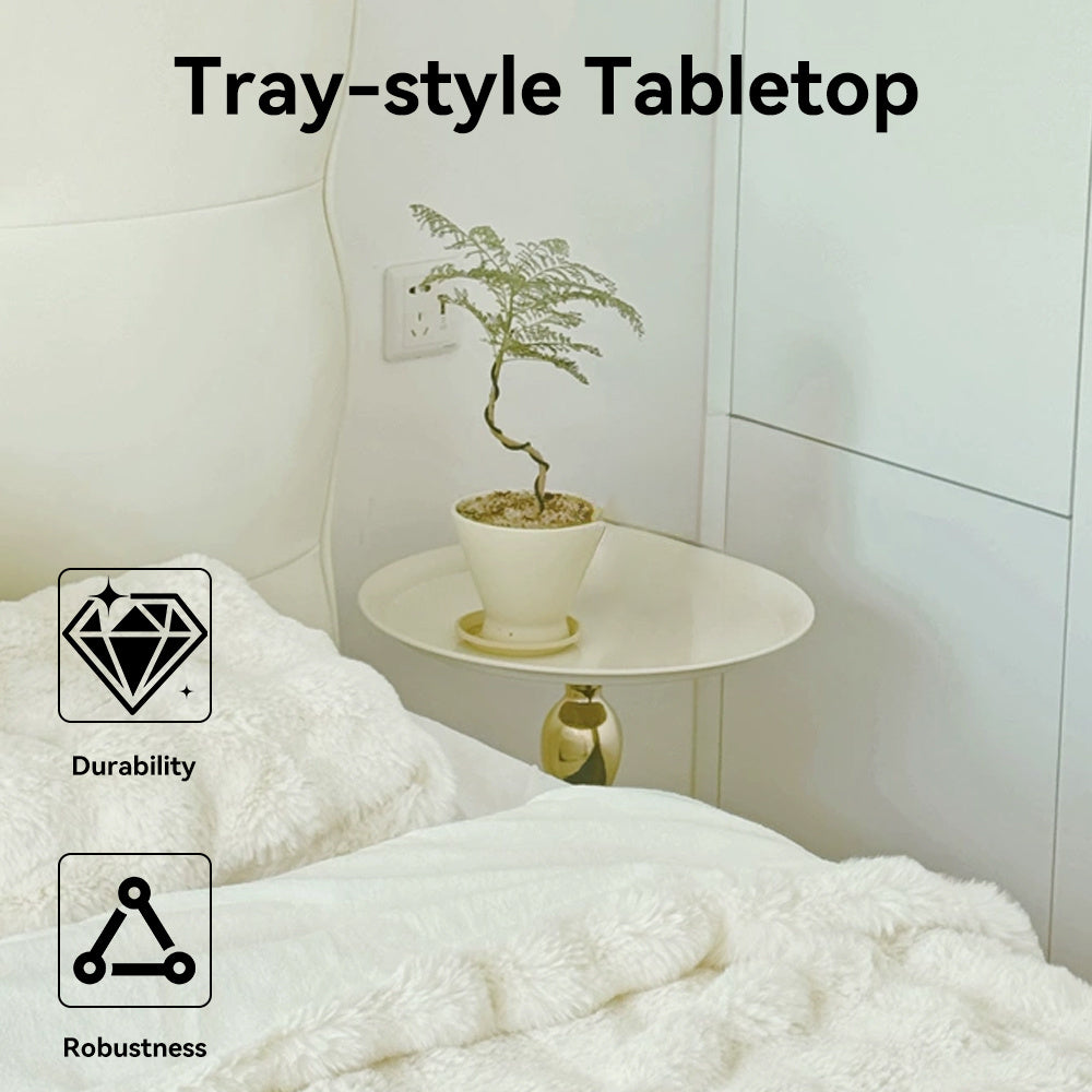 Side Table with Easy Assembly, Small Round Coffee White Gold Pedestal - product gallery image 4