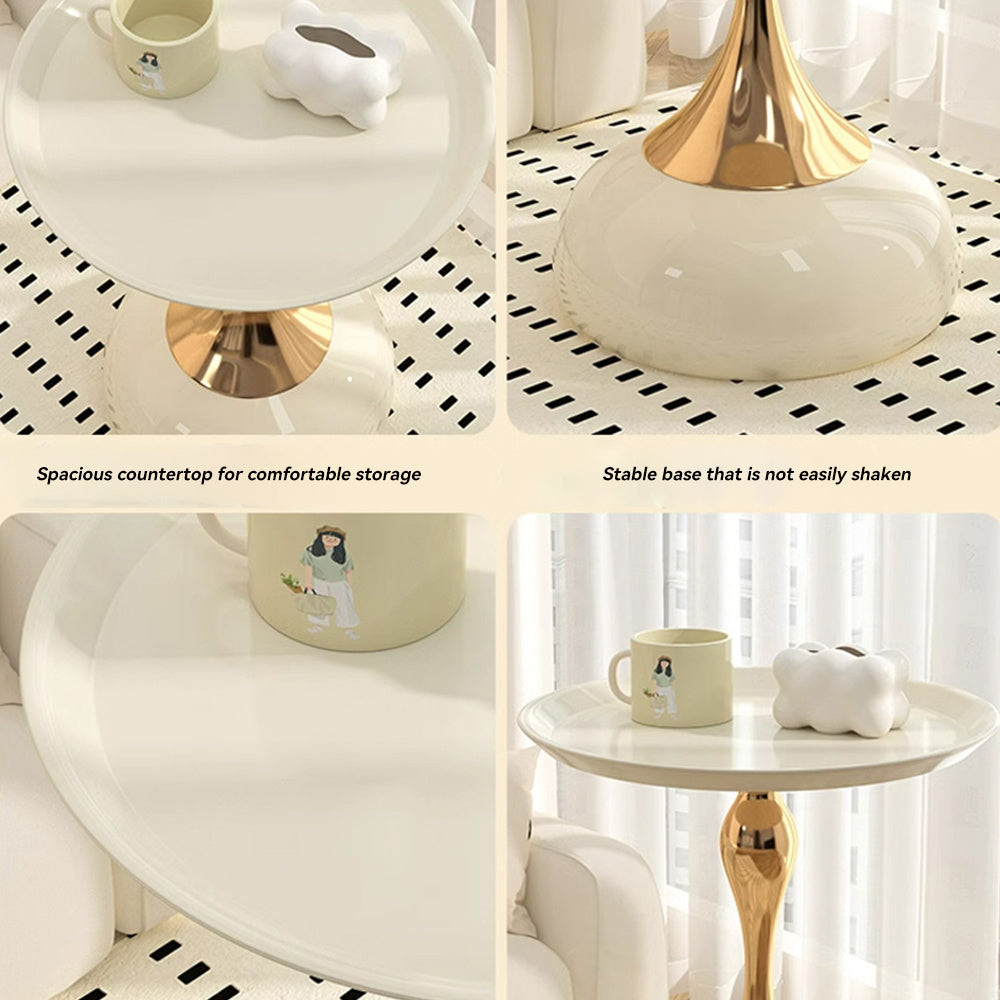 Side Table with Easy Assembly, Small Round Coffee White Gold Pedestal - product gallery image 5