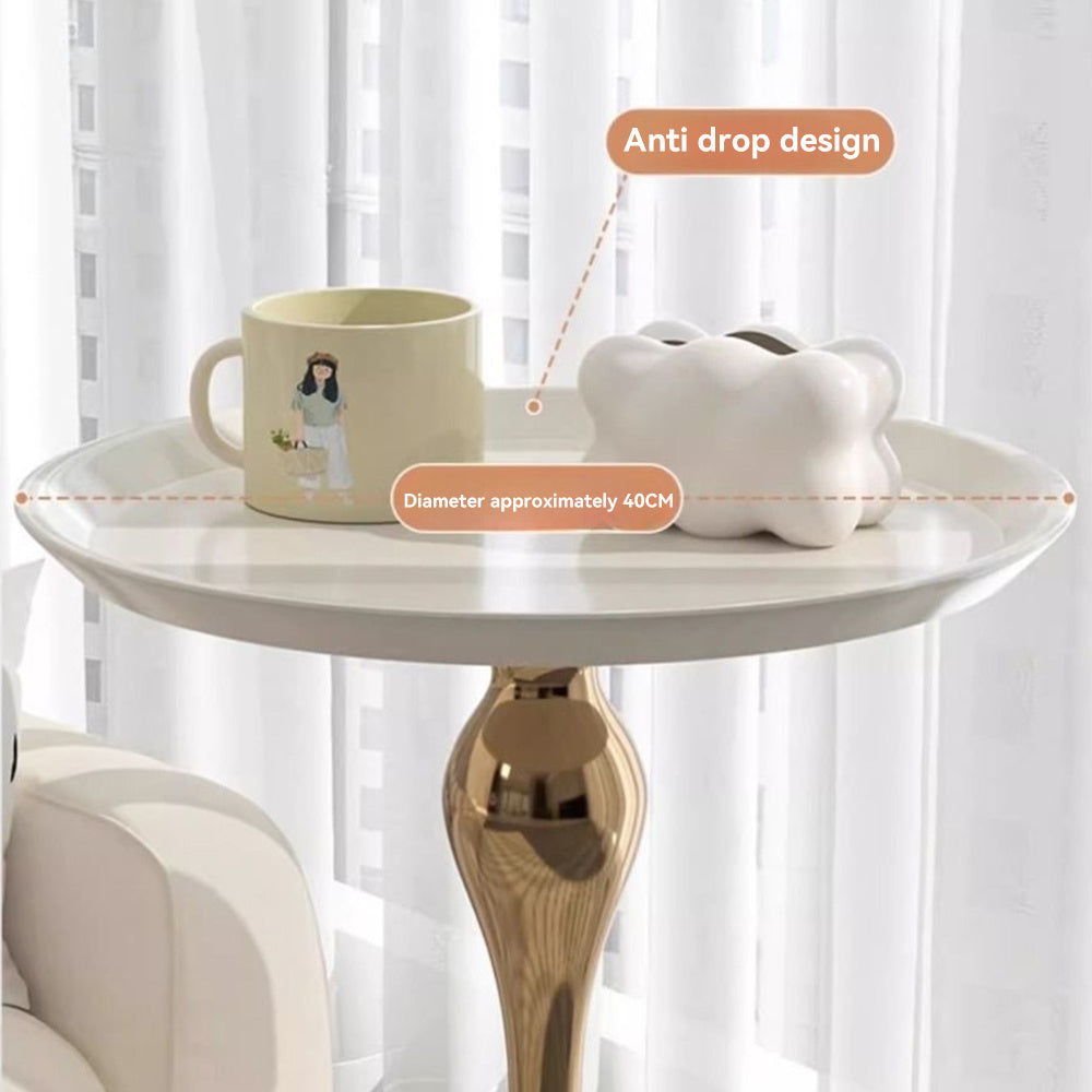 Side Table with Easy Assembly, Small Round Coffee White Gold Pedestal - product gallery image 6