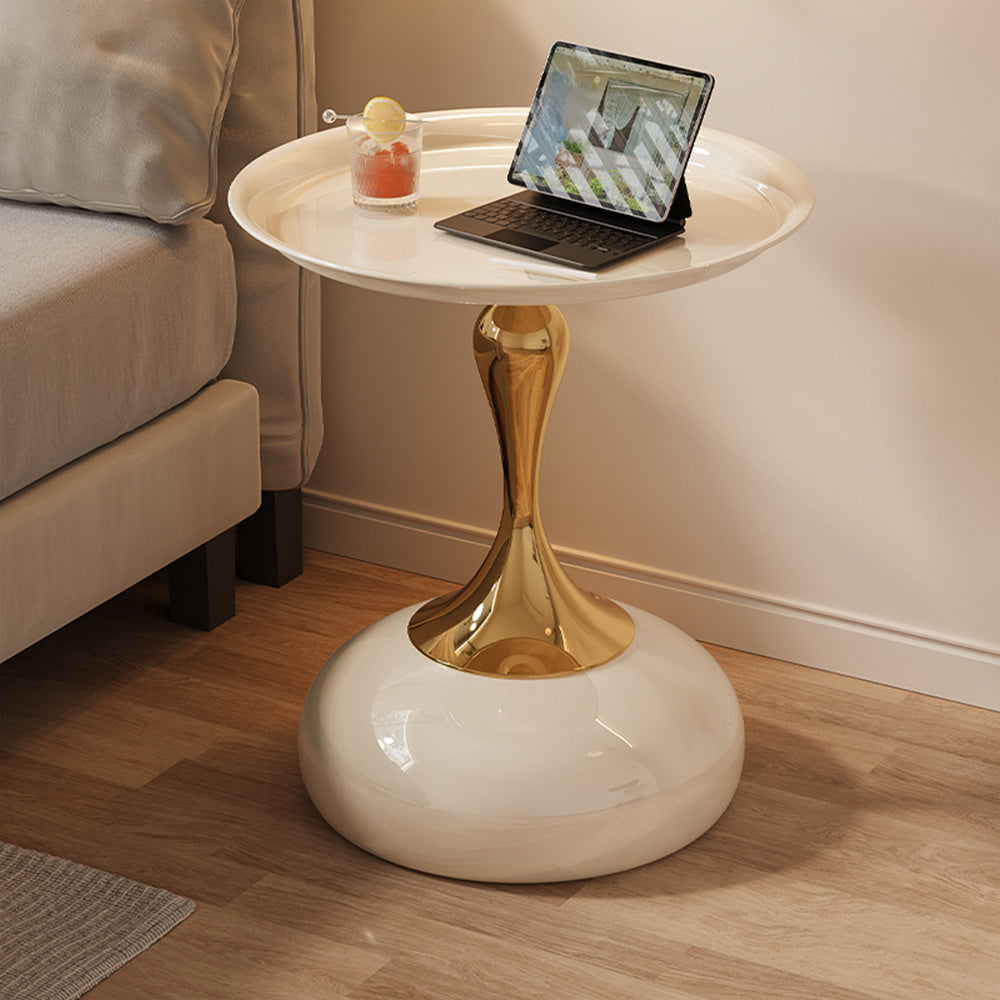 Side Table with Easy Assembly, Small Round Coffee White Gold Pedestal - product gallery image 8