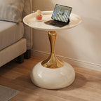 Side Table with Easy Assembly, Small Round Coffee White Gold Pedestal - product gallery image 8