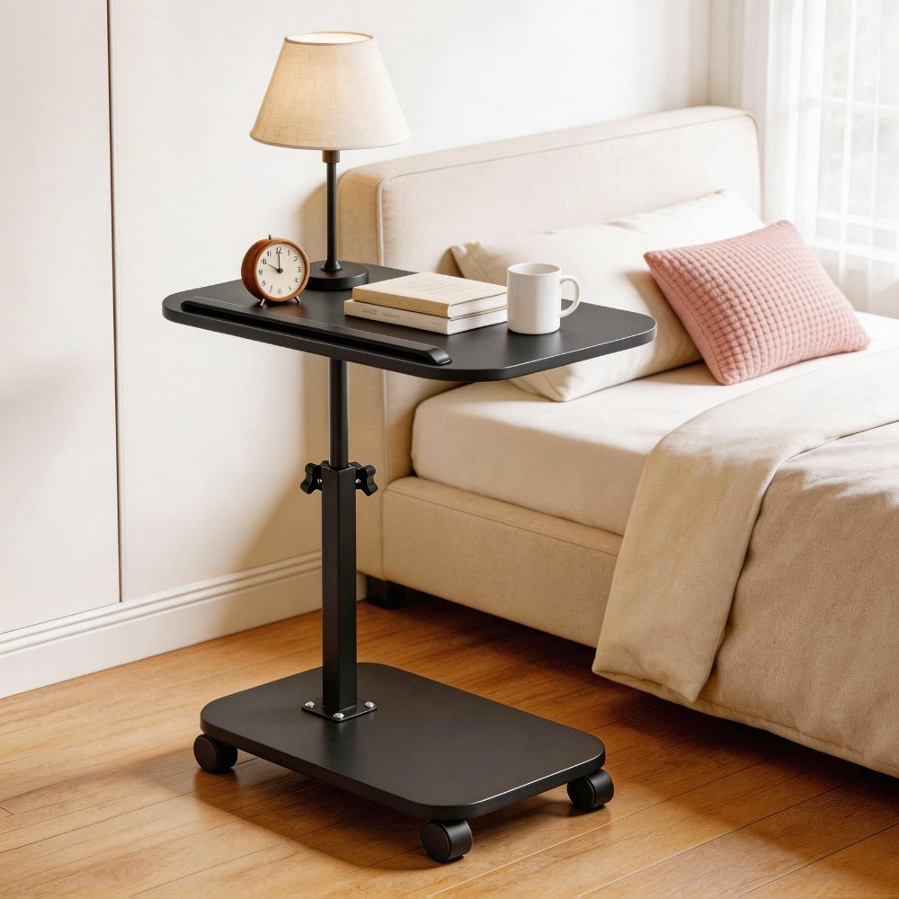 Side Table with Foldable, Adjustable Height, Wheels, Folding and rotating - Black, Folding and rotating option