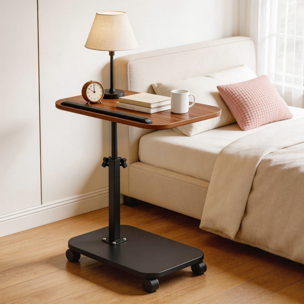 Side Table with Foldable, Adjustable Height, Wheels, Folding and rotating
