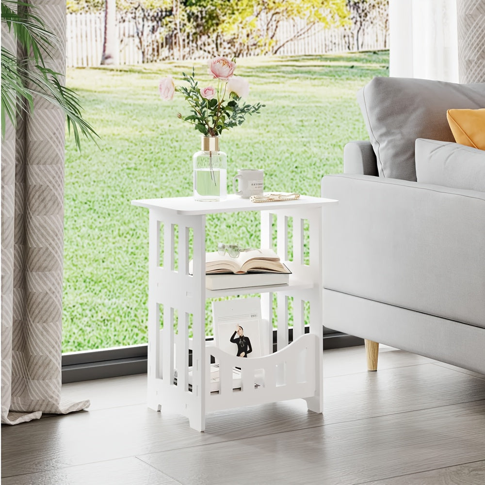 Side Table with Glass, 3-Tier Narrow Small Bedside End Plant - product gallery image 4