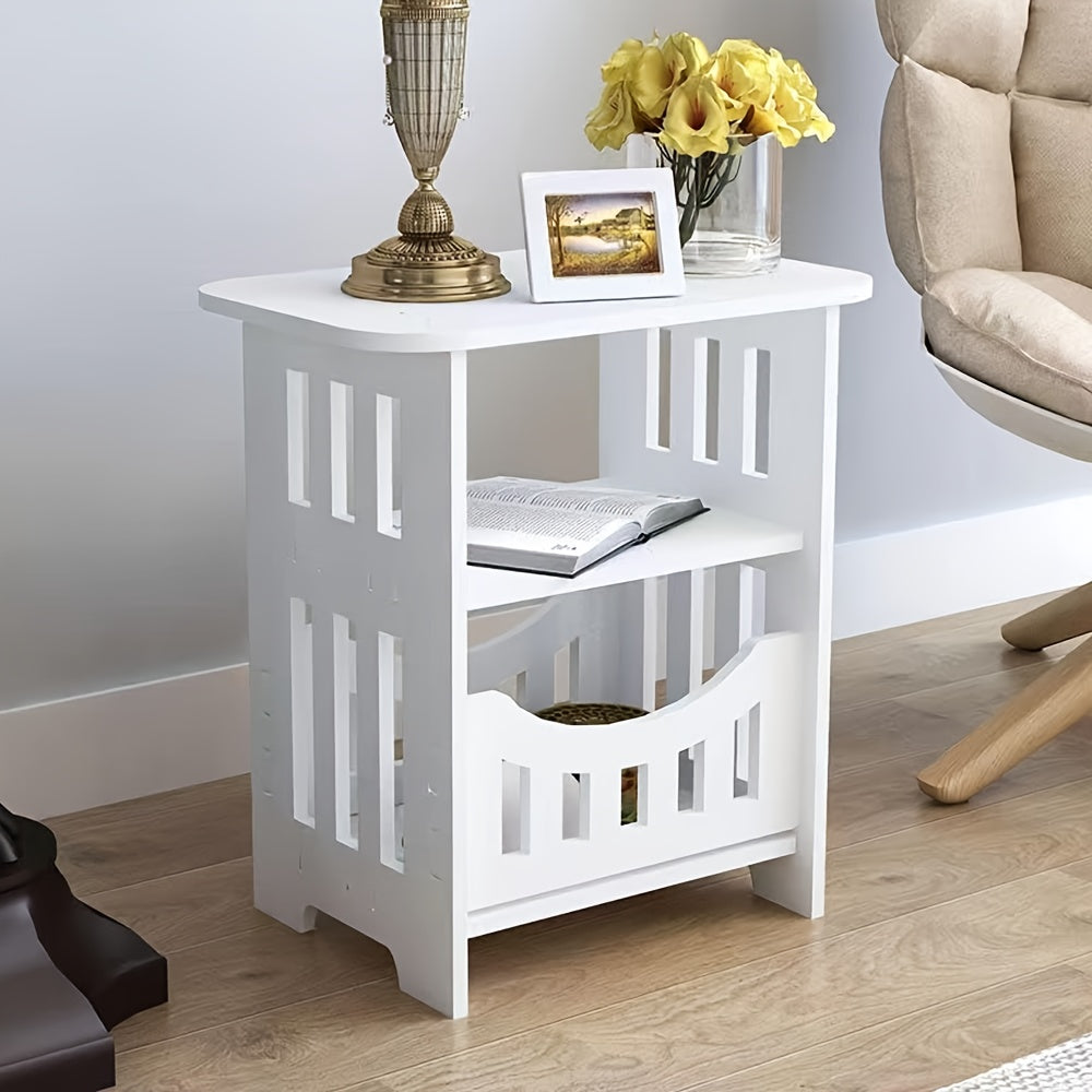 Side Table with Glass, 3-Tier Narrow Small Bedside End Plant