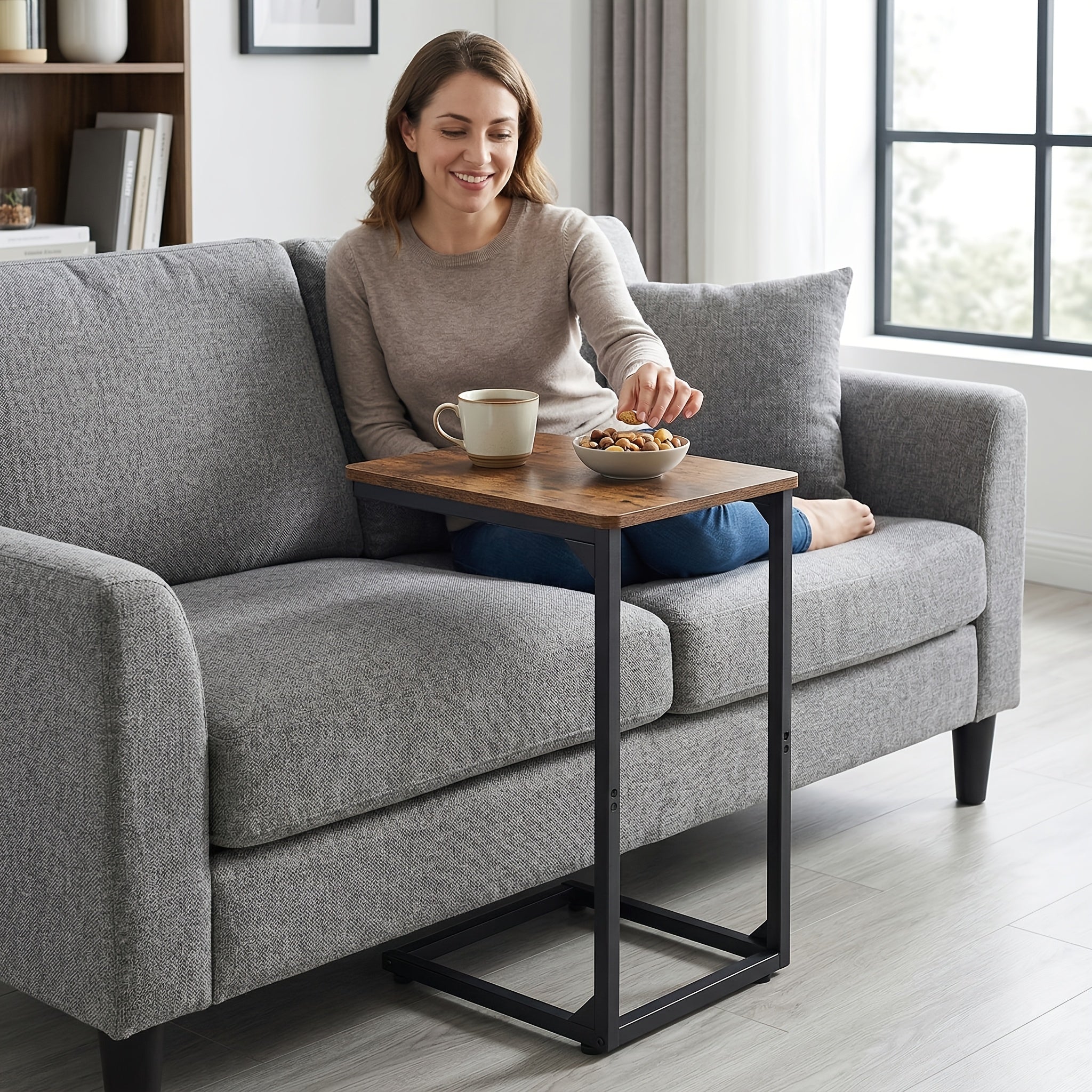 Side Table with Metal, Adjustable C-Shaped Slim Metal Frame - product gallery image 2