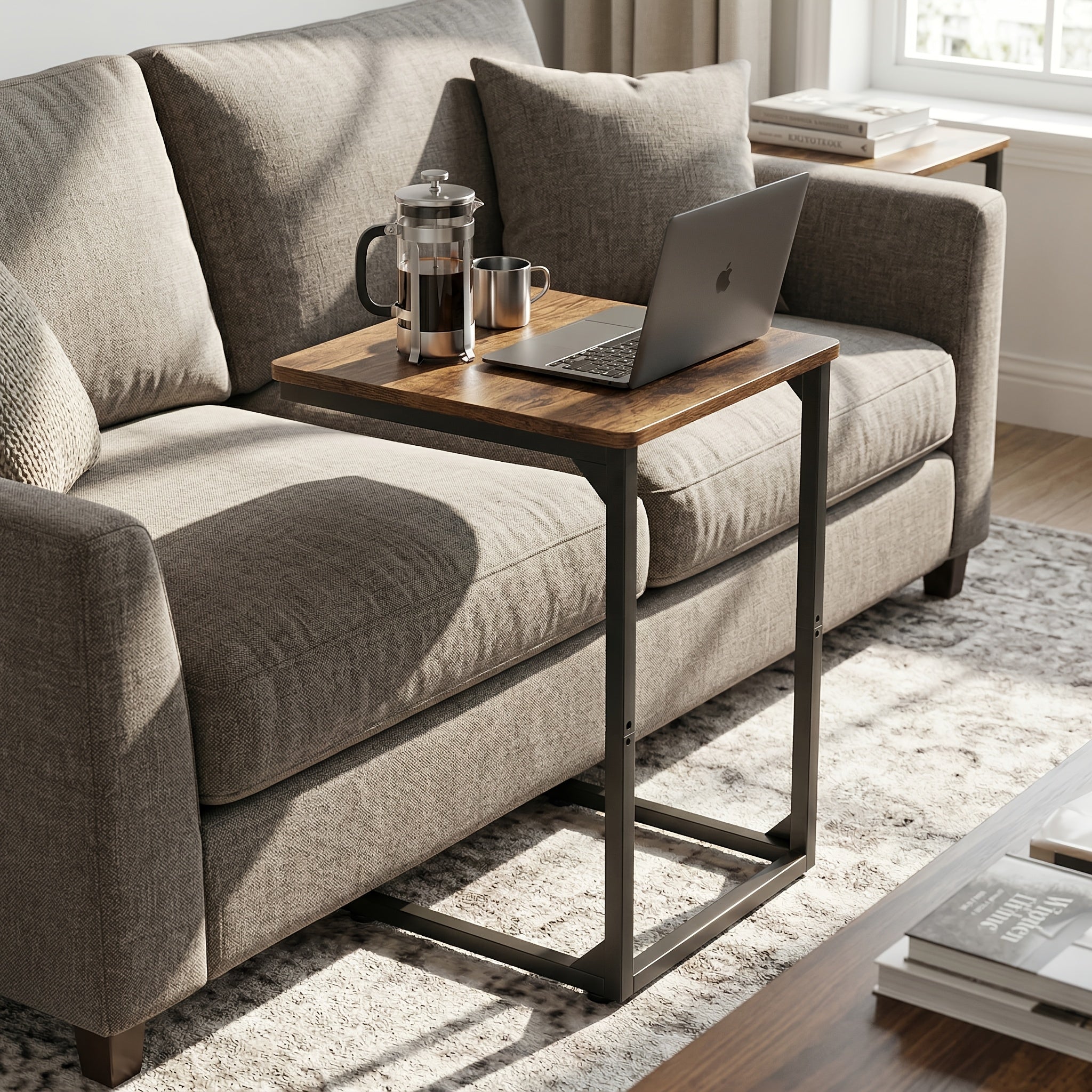 Side Table with Metal, Adjustable C-Shaped Slim Metal Frame - product gallery image 4