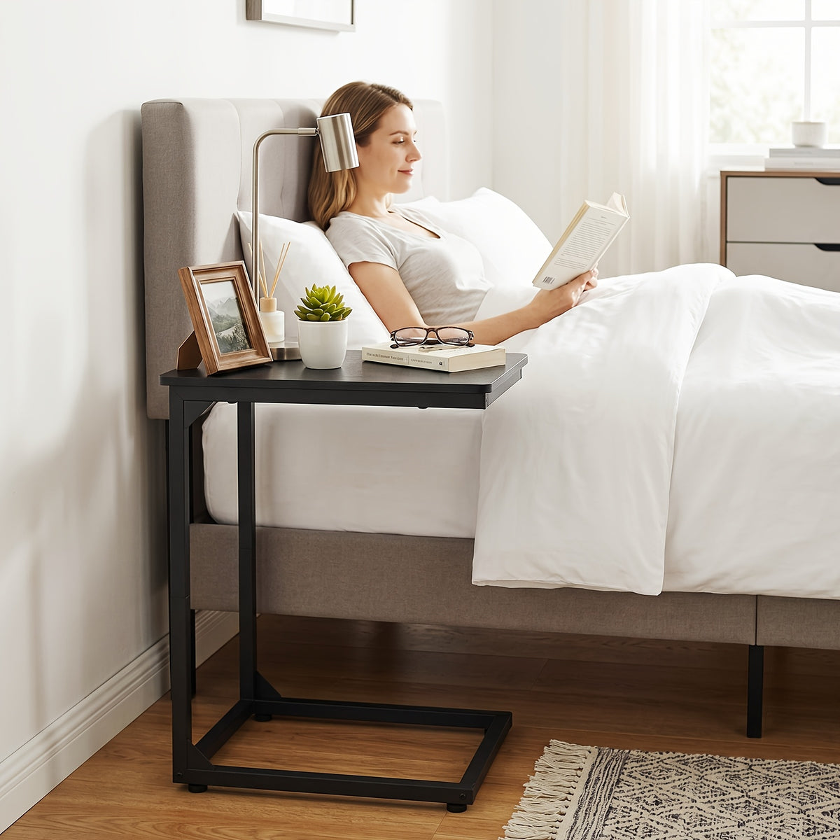 Side Table with Metal, Adjustable C-Shaped Slim Metal Frame - product gallery image 6