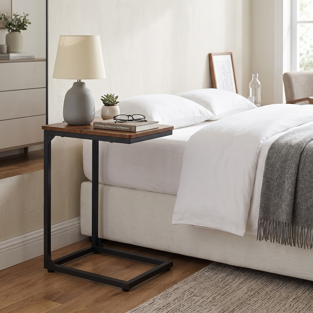 Side Table with Metal, Adjustable C-Shaped Slim Metal Frame
