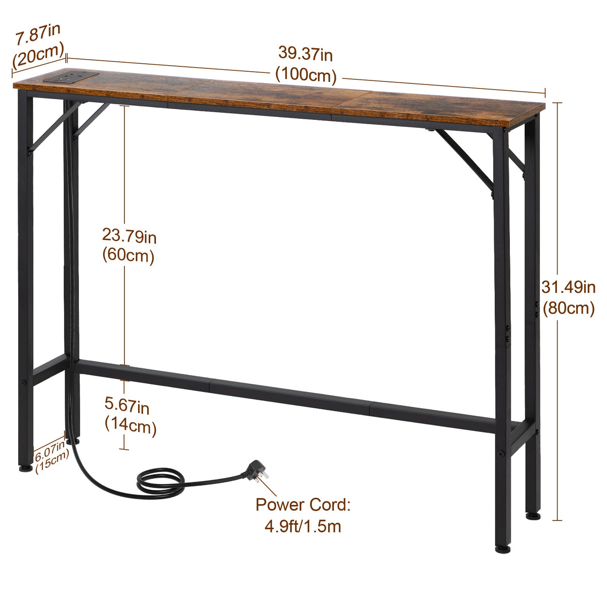 Side Table with Metal, Console Charging Station AC Socket USB - product gallery image 4