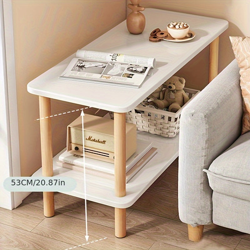 Side Table with Space-Saving, 30cm, Wood, Concrete-Effect Narrow Tiers Wooden Shelf Wide - product gallery image 2