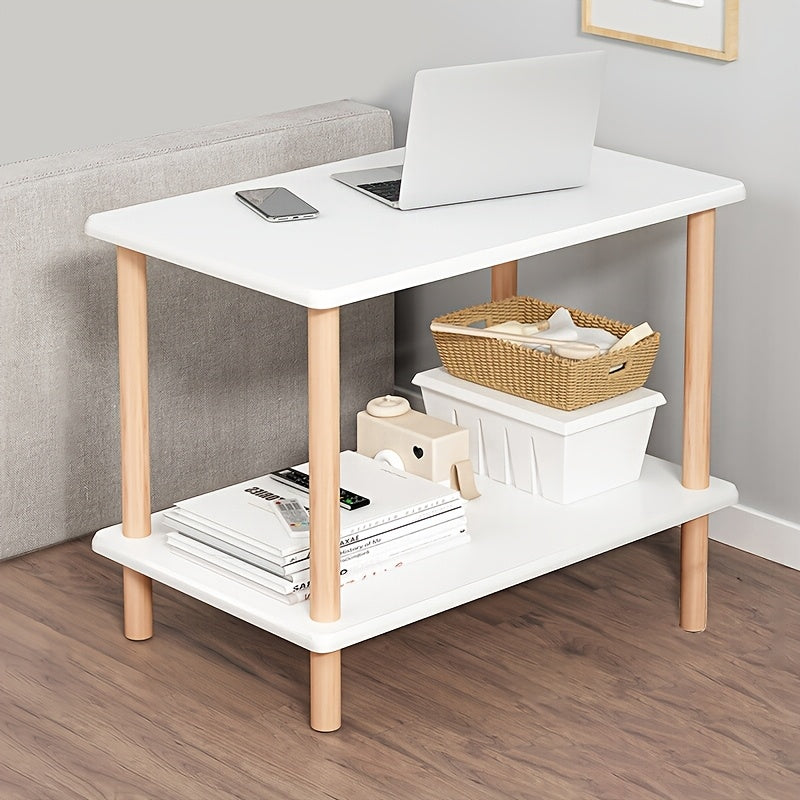 Side Table with Space-Saving, 30cm, Wood, Concrete-Effect Narrow Tiers Wooden Shelf Wide - product gallery image 4
