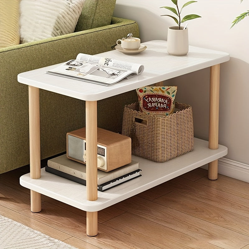 Side Table with Space-Saving, 30cm, Wood, Concrete-Effect Narrow Tiers Wooden Shelf Wide