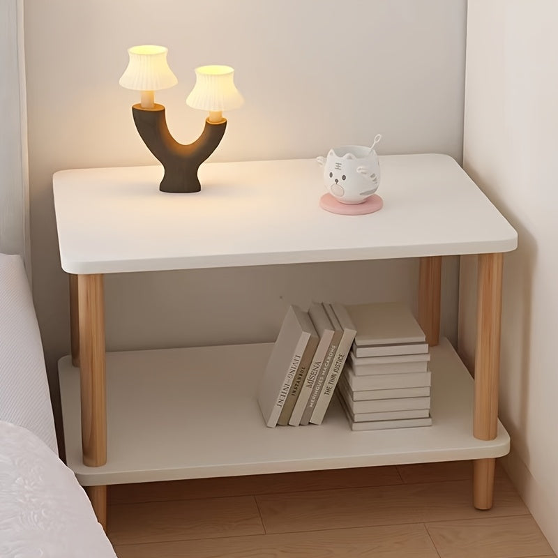 Side Table with Space-Saving, 30cm, Wood, Concrete-Effect Narrow Tiers Wooden Shelf Wide - White option