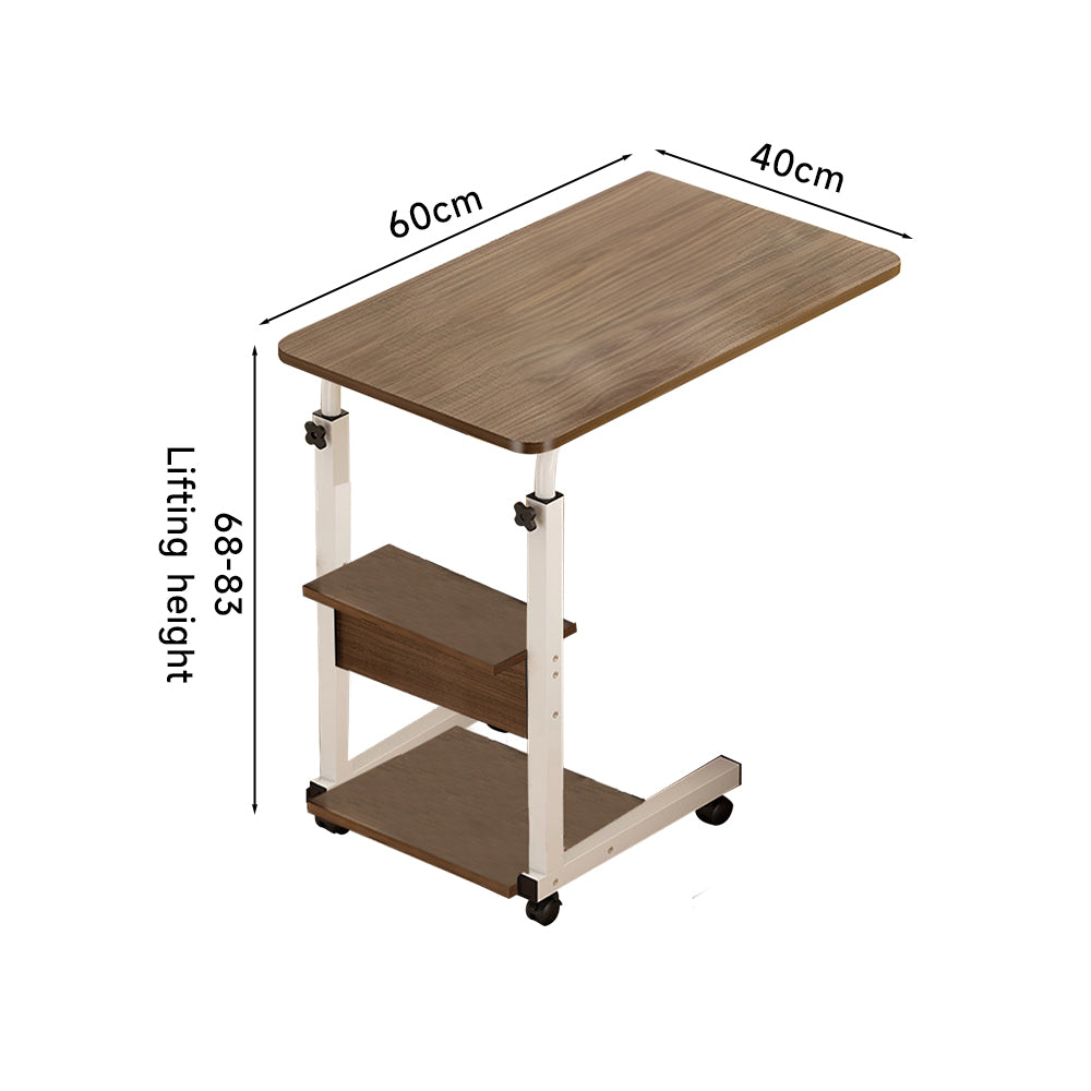 Side Table with Space-Saving, Adjustable Height, Wheels - Brown option