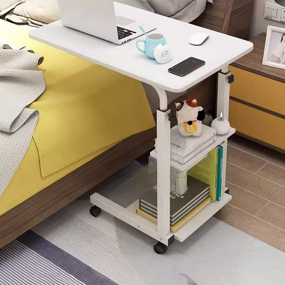Side Table with Space-Saving, Adjustable Height, Wheels