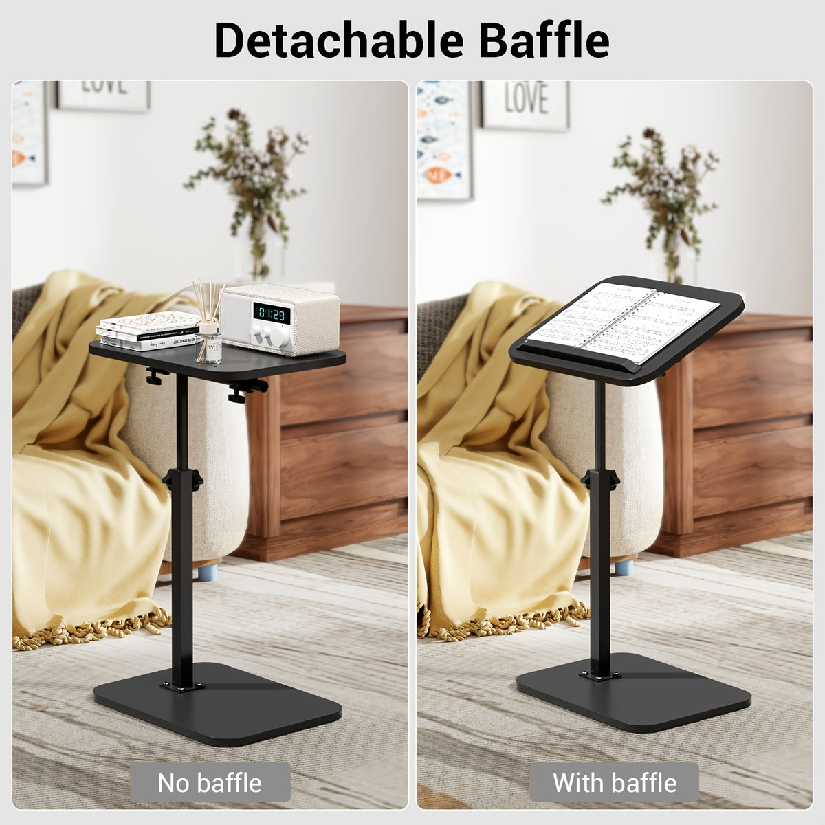 Side Table with Space-Saving, Adjustable Height, Wood - product gallery image 4