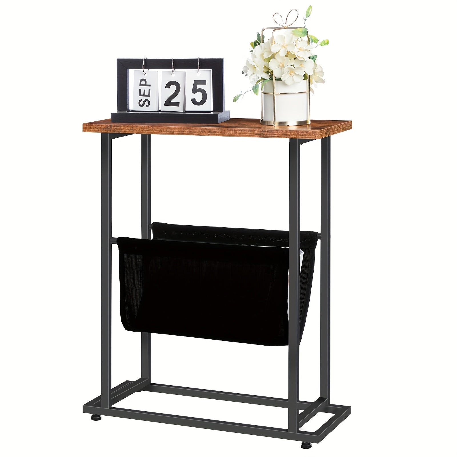 Side Table with Space-Saving, Easy Assembly, Metal, Wood - product gallery image 2