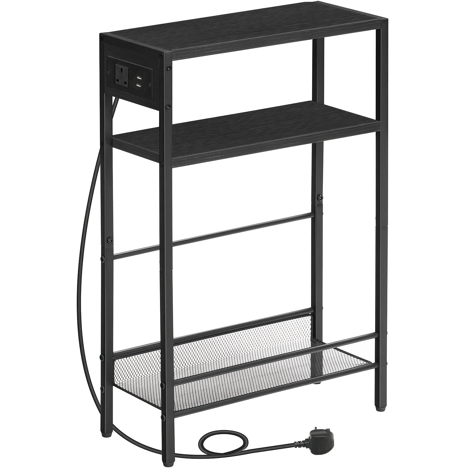 Side Table with Space-Saving, Easy Assembly, Slim Charging Station 3-Tier Narrow End - Black option