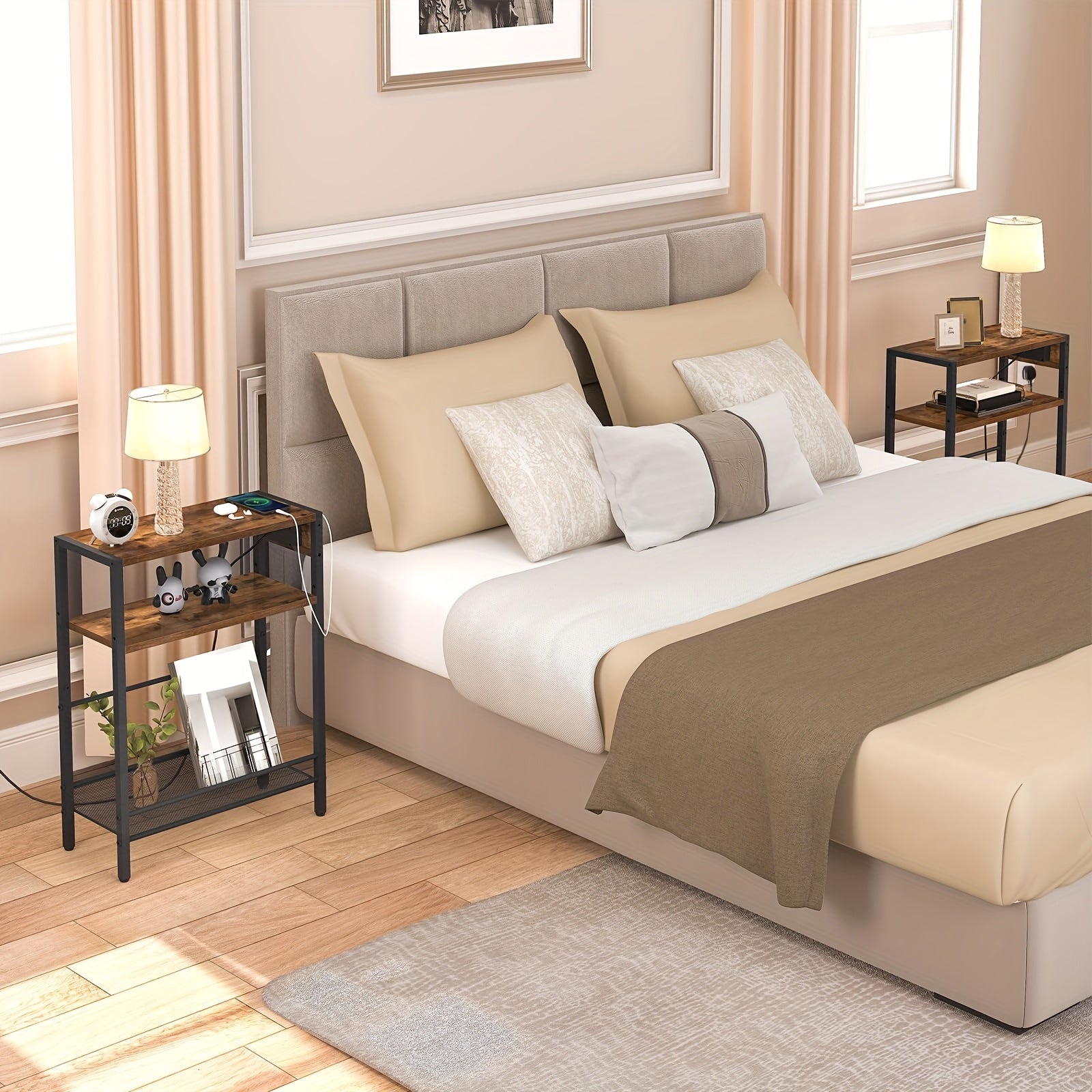 Side Table with Space-Saving, Easy Assembly, Slim Charging Station 3-Tier Narrow End - product gallery image 2