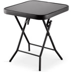 Side Table with Space-Saving, Foldable, Wood, Folding Garden Tempered Glass Top Black - product gallery image 2