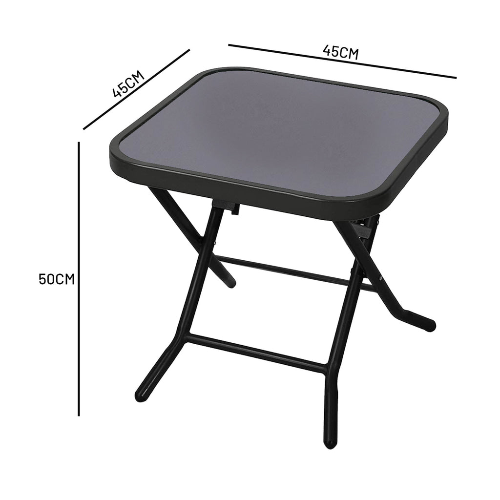 Side Table with Space-Saving, Foldable, Wood, Folding Garden Tempered Glass Top Black - product gallery image 3