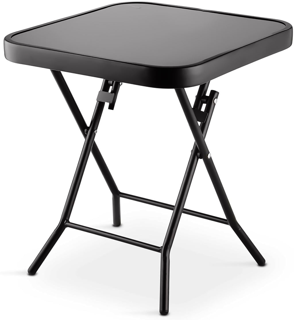 Side Table with Space-Saving, Foldable, Wood, Folding Garden Tempered Glass Top Black - product gallery image 6